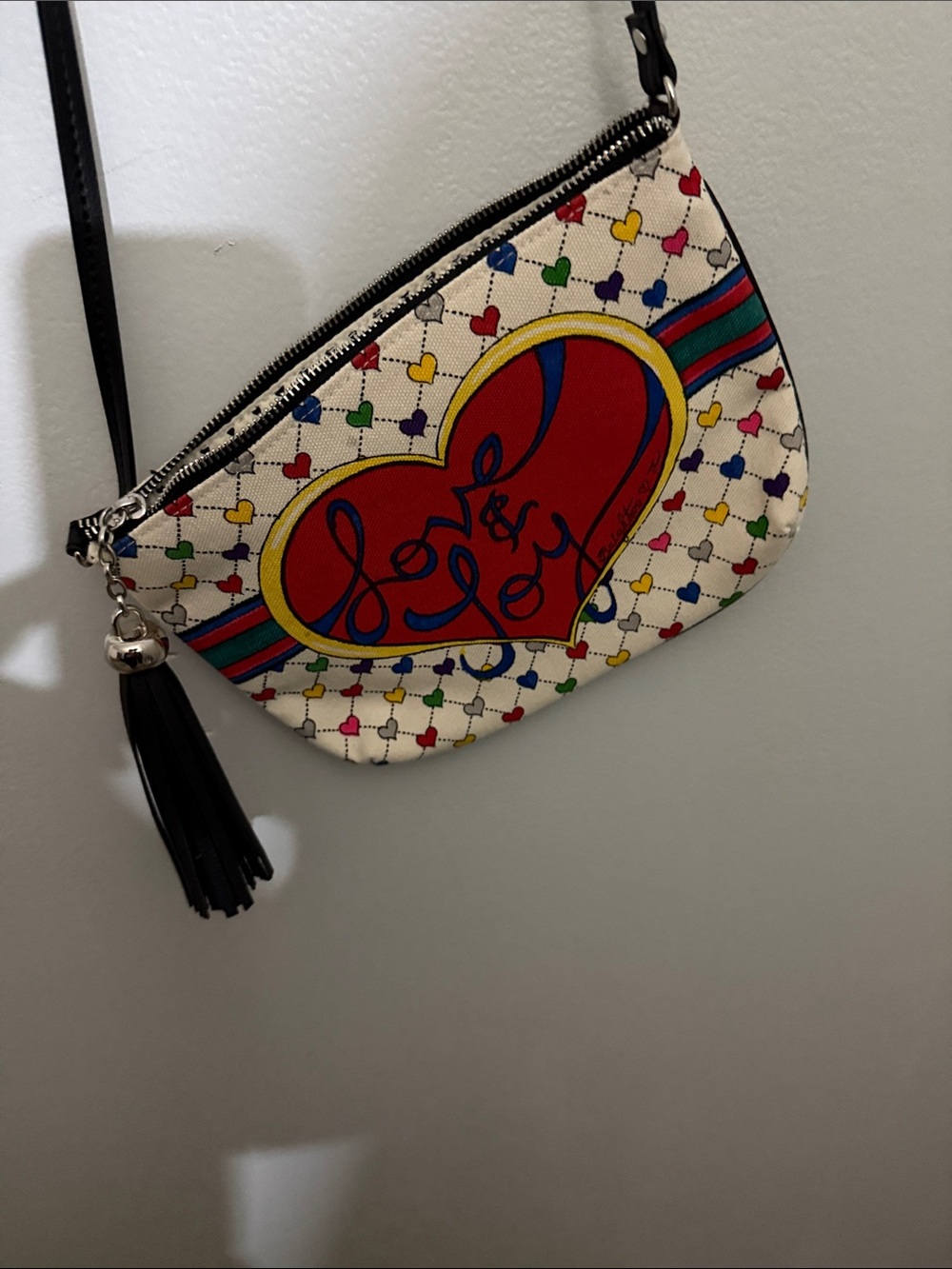Brighton Cream Crossbody Bag with Red Heart and Black Tassel - Picture 6 of 7
